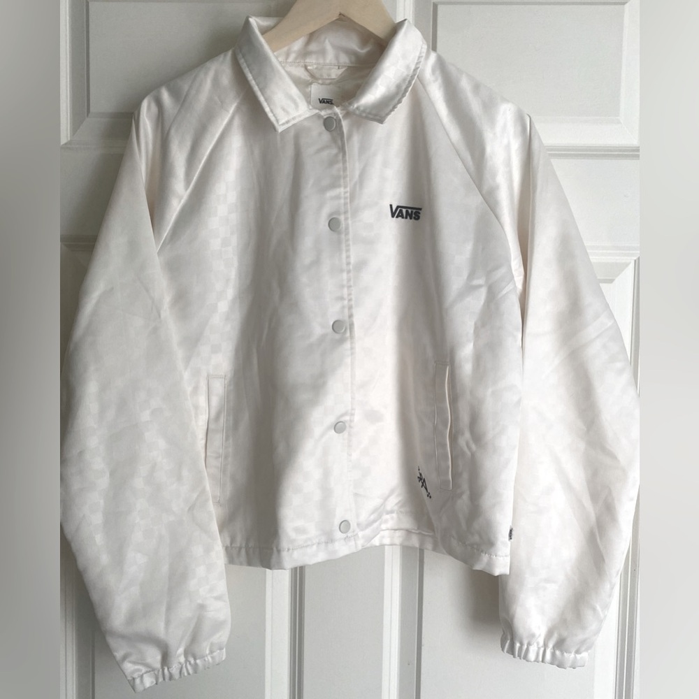 VANS x Lizzie Armanto Off The Wall Heart Satin Checkered Jacket Size M White Y2K
